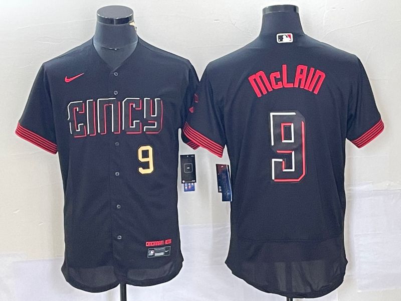 Men Cincinnati Reds 9 Mclain Nike Black 2023 City Connect Replica Player Elite MLB Jerseys